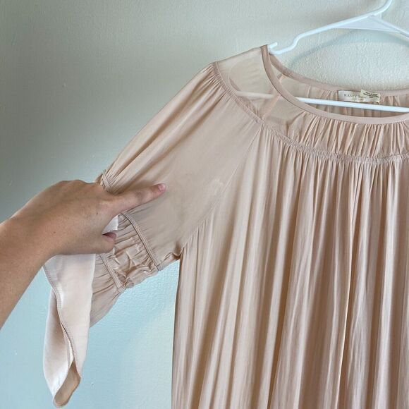 RAMY BROOK Silk Dress Sz M Pink Long Sleeve Romantic Flowy Sheer Coquette Boho - Picture 6 of 16